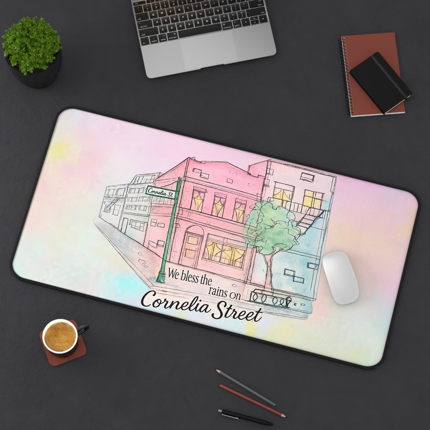 Cornelia Street Desk Mat — Watercolor Cityscape Mouse Pad