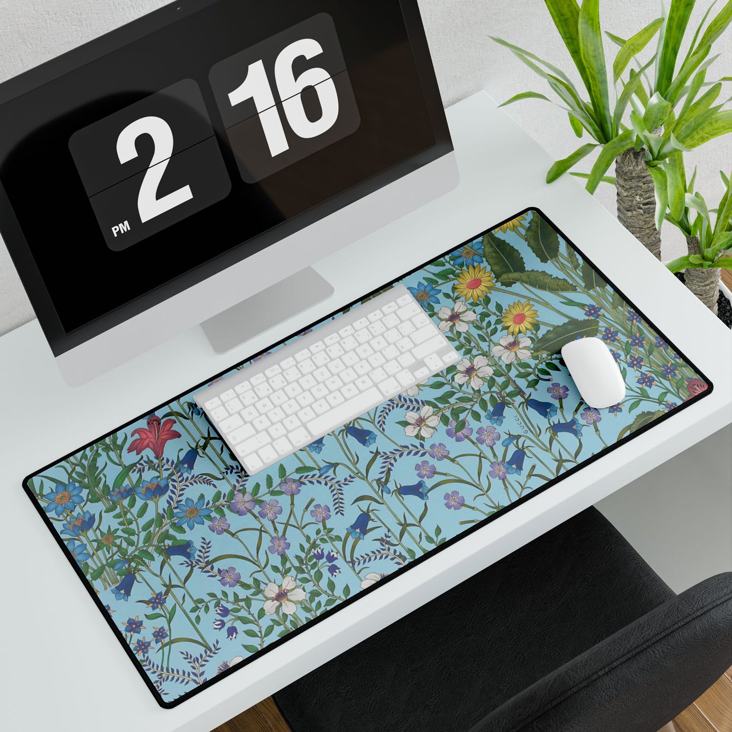 Floral Desk Mat - Nature-Inspired Workspace Decor "Flora Blue"