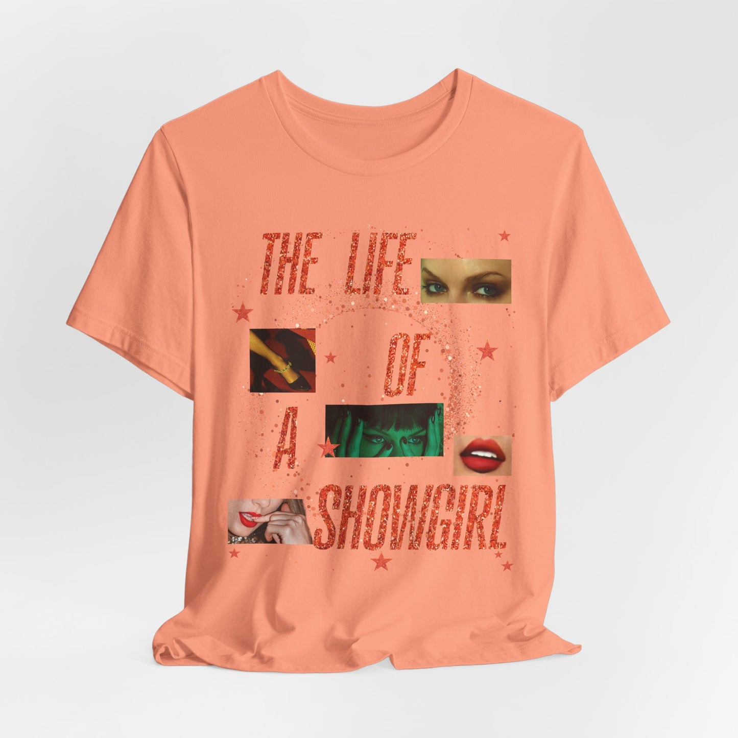 Showgirl Life Collage Graphic Tee, Unisex Jersey T-Shirt, Retro Style Top, Casual Wear, Gift for Performers, Fashion Statement Shirt