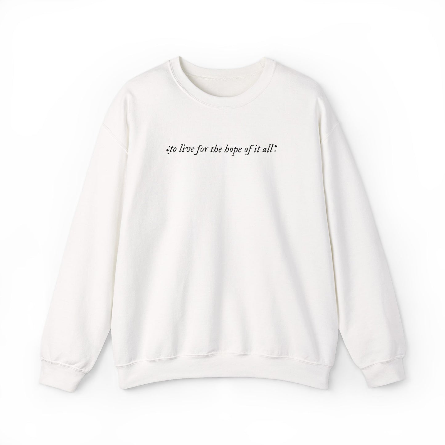 Embroidered Crewneck Sweatshirt — “for the hope of it all.” Minimal Script Pullover