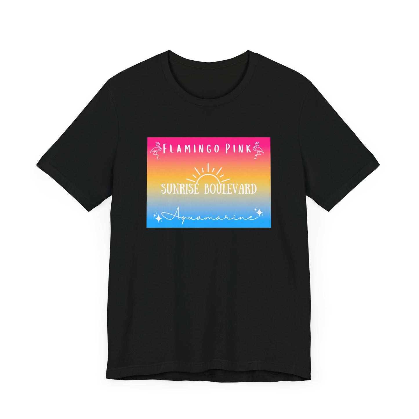 Flamingo Pink, Sunrise Blvd, Aquamarine - Pansexual Pride - Unisex Jersey Short Sleeve Tee