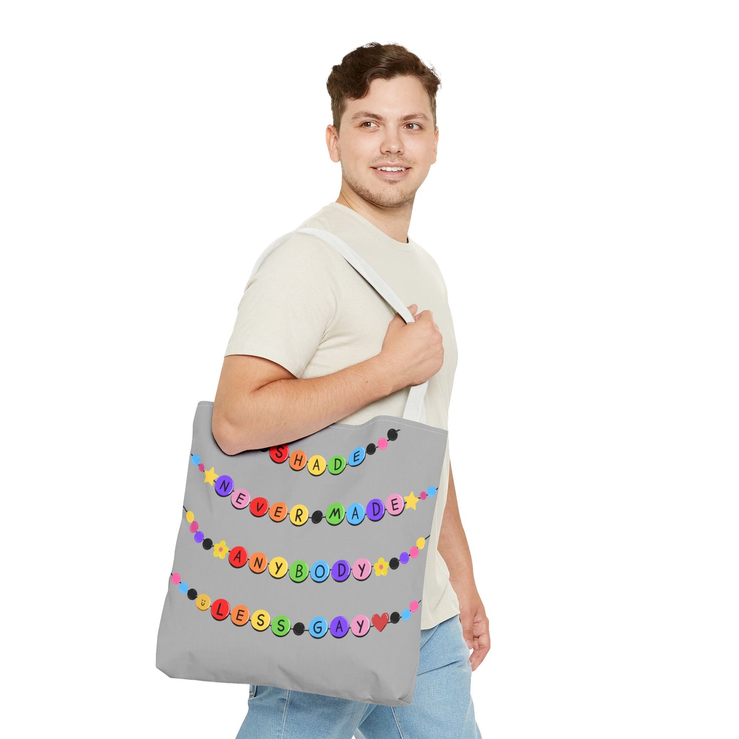 Shade Never Made Anybody Less Gay - Friendship Bracelet Pride - Colorful Pride Tote Bag, LGBTQ+ Shopping Bag, Fun Statement Bag, Gift for Friends, Eco-Friendly Tote