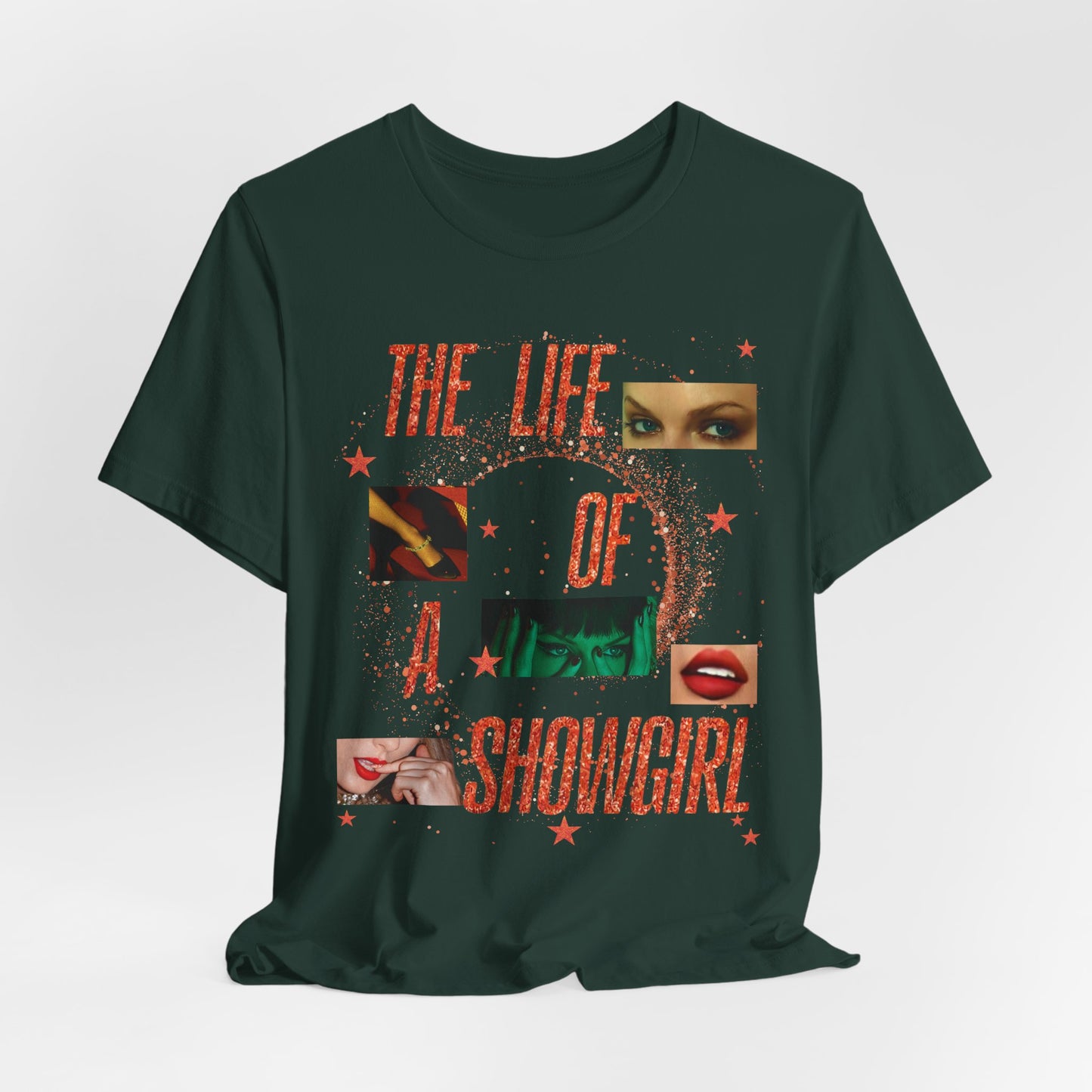 Showgirl Life Collage Graphic Tee, Unisex Jersey T-Shirt, Retro Style Top, Casual Wear, Gift for Performers, Fashion Statement Shirt