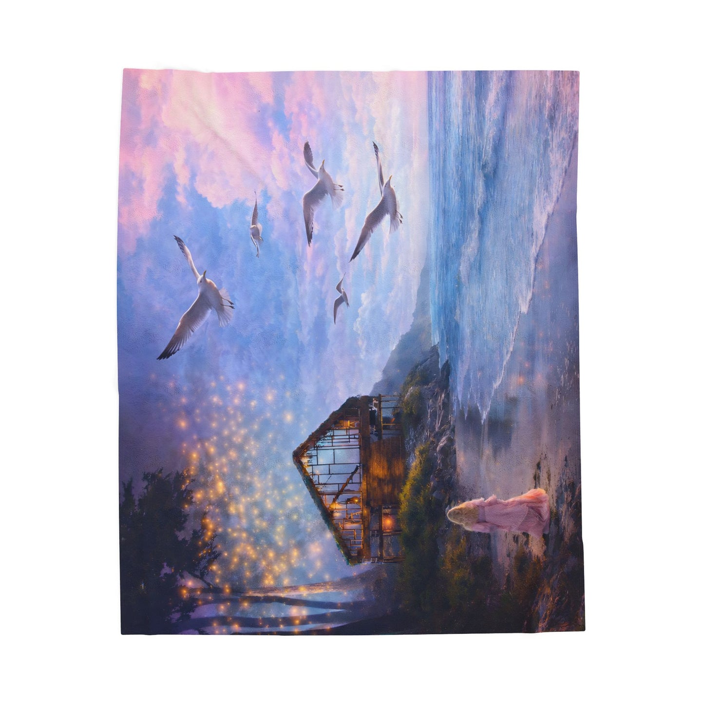 Keep it 100 Dreamy Seaside Velveteen Plush Blanket – Light Ocean Cottage Design