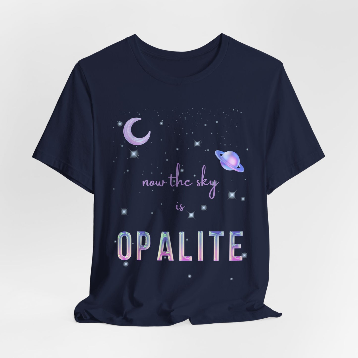 Now the sky is Opalite, Short Sleeve Black T-Shirt, Astronomy Lovers Gift, Cosmic Graphic Tee, Starry Night Apparel