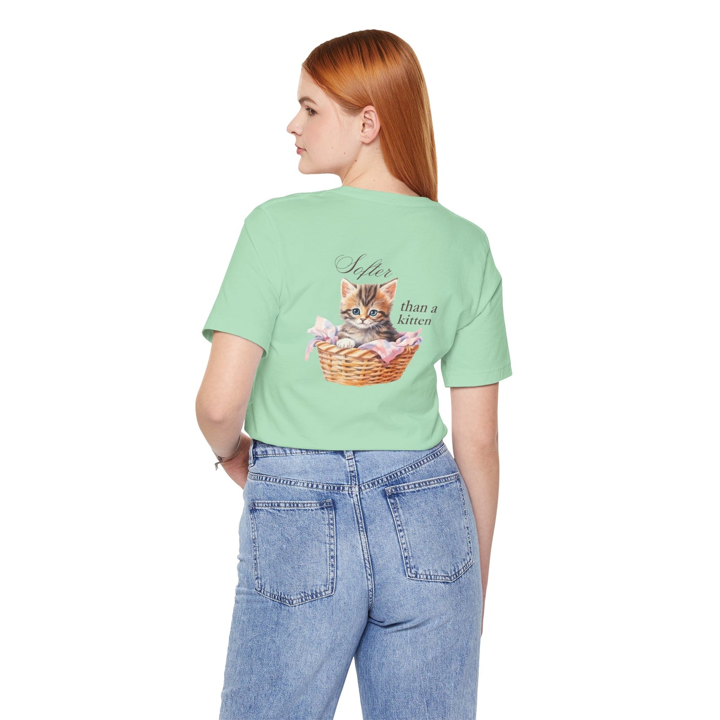 Sweeter than a Peach, Softer than a Kitten - Bella Canvas Unisex Jersey T-Shirt | Graphic Tee for Cat Lovers, Gifts for Her, Birthday Present, Casual Wear, Peach and Kitten Designs