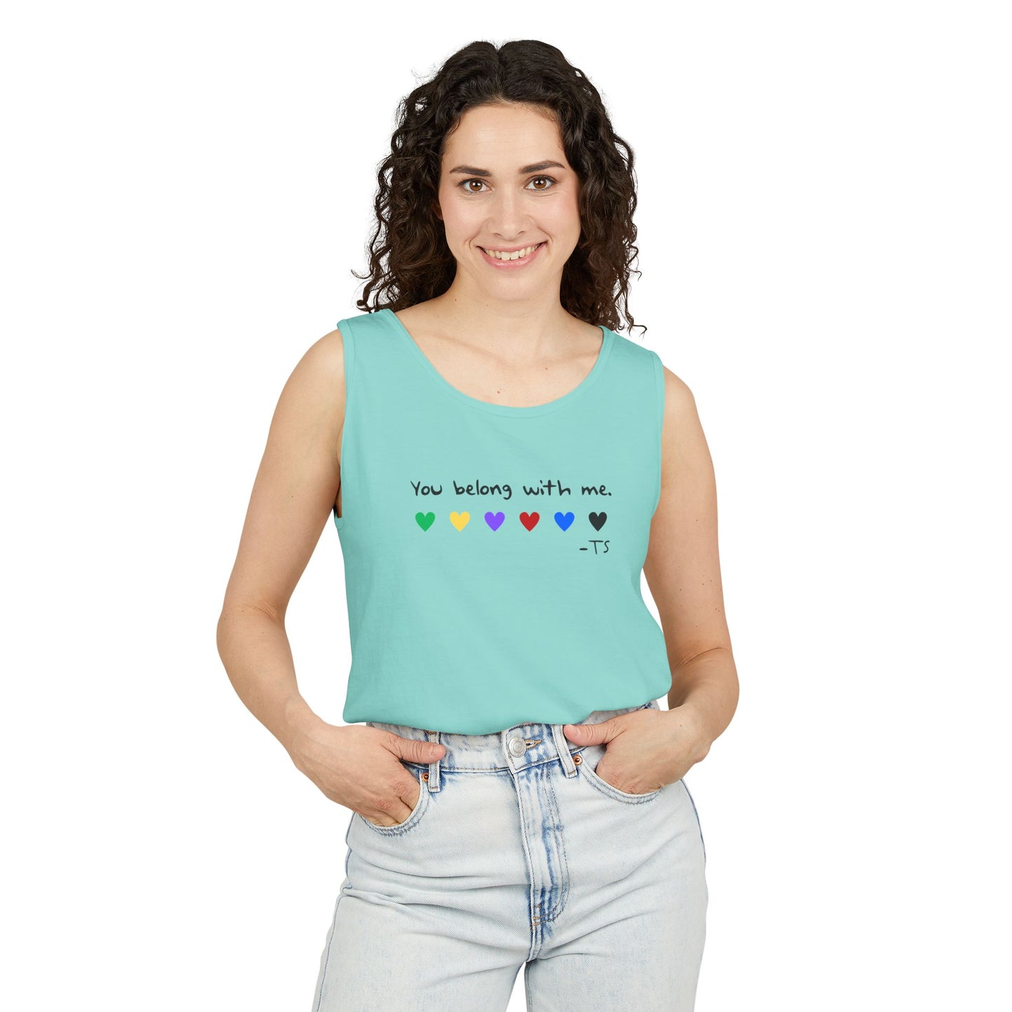 You Belong With Me Printed Comfort Colors Unisex Garment-Dyed Tank Top, Love Heart Tee, Cute Summer Top, Casual Wear, Gift for Friends
