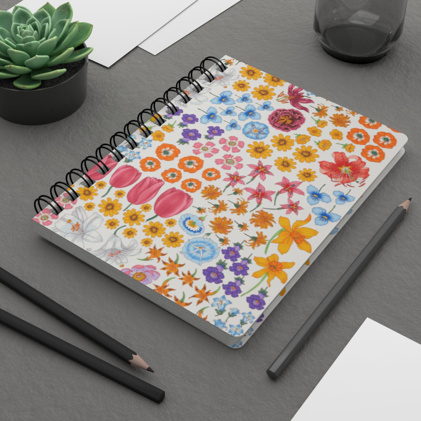 Floral Spiral Bound Journal "Flora White" - Colorful Flower Design for Creative Journaling