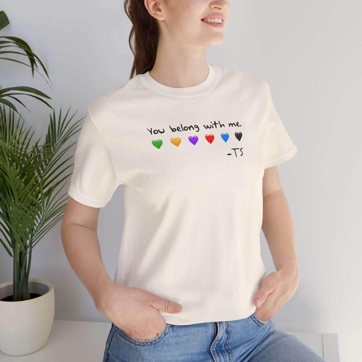 "You Belong With Me" Heart Tee - Unisex Jersey Short Sleeve T-Shirt, Casual Wear, Gift for Friends, Swiftie Gift