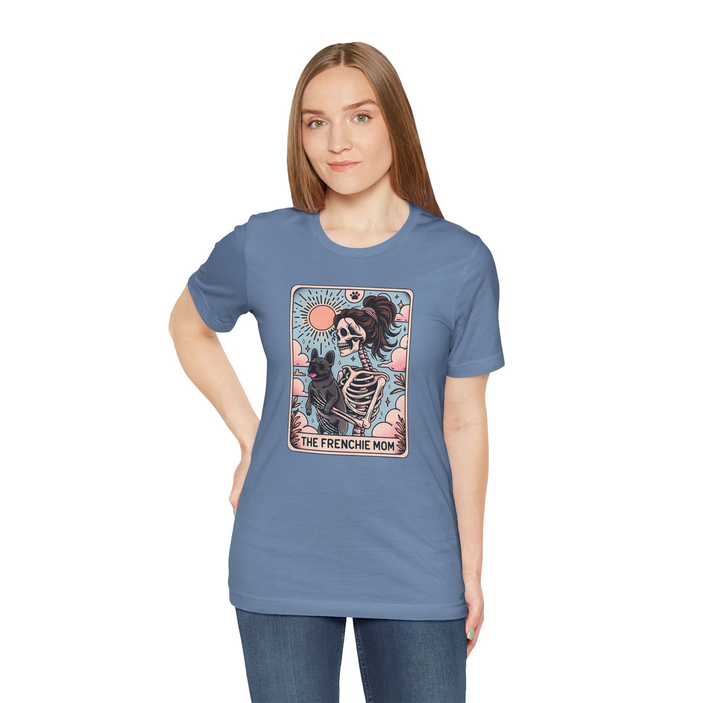 The Frenchie Mom Tarot Tee - Fun Graphic Shirt for Pet Lovers, Dog Mom Gift, Halloween Style, Casual Wear, Graphic T-Shirt, Unique Gift Idea