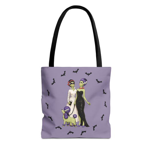 Gothic Brides Tote Bag — Retro Monster Dog Walk Design