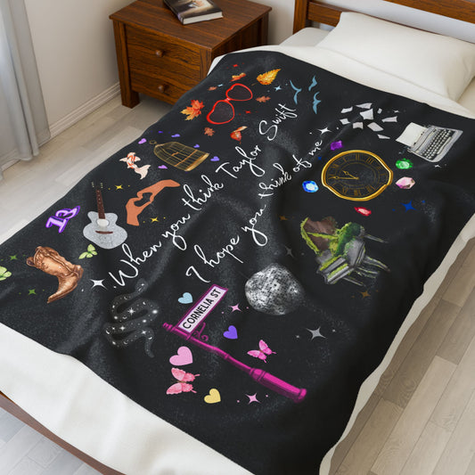 I hope you think of me -  Lightweight Velveteen Plush Blanket, Cozy Throw, Gift for Swifties, Home Decor, Music Lover Blanket, Soft Fleece