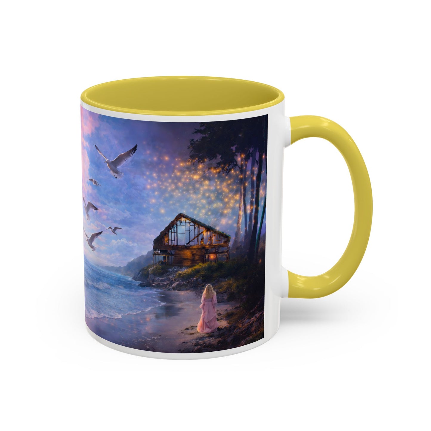 Keep it 100 Seaside Dreamscape Mug — Sunset Ocean Birds Art (11oz & 15oz)