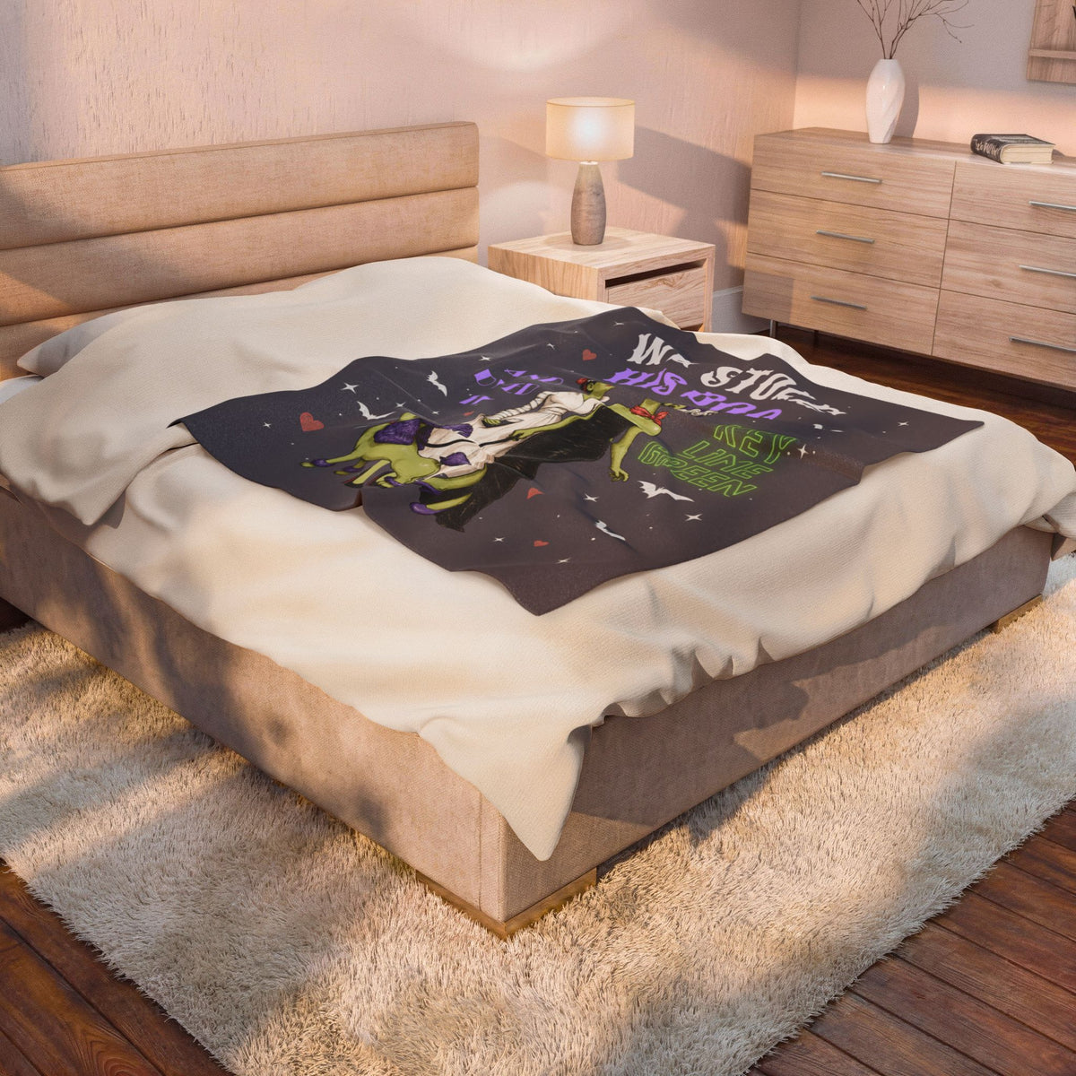 Monster Brides Lesbian Couple Velveteen Plush Blanket – Retro Monster Romance Throw