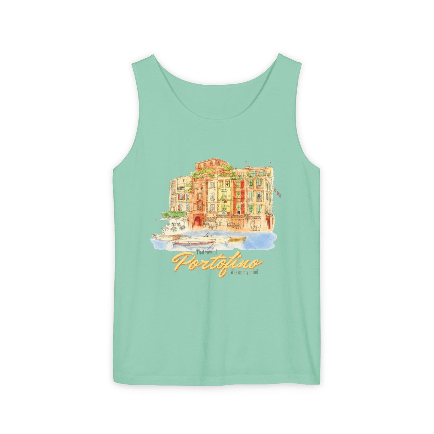 Portofino Watercolor Comfort Colors Unisex Tank Top — Italian Coastal Tee