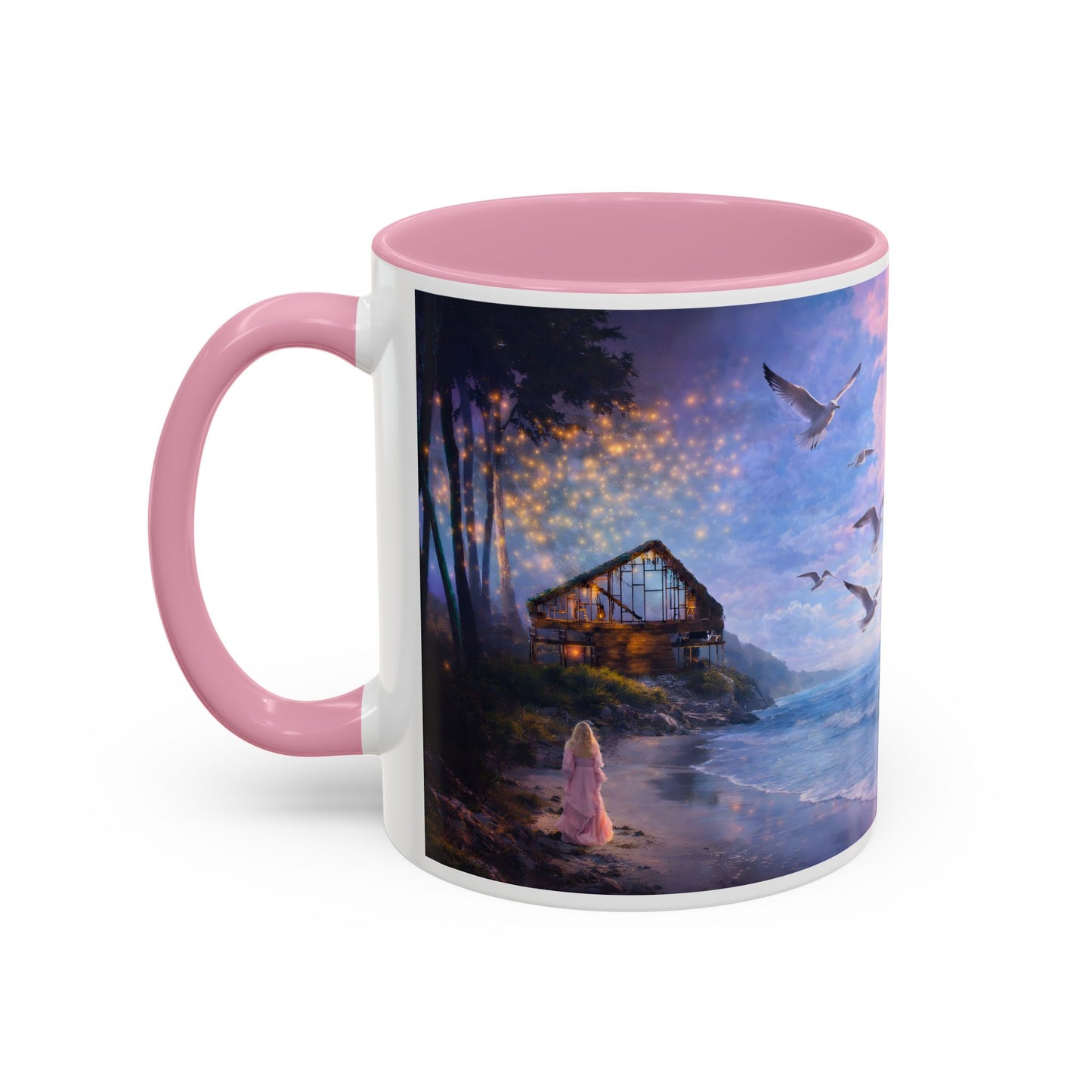 Keep it 100 Seaside Dreamscape Mug — Sunset Ocean Birds Art (11oz & 15oz)