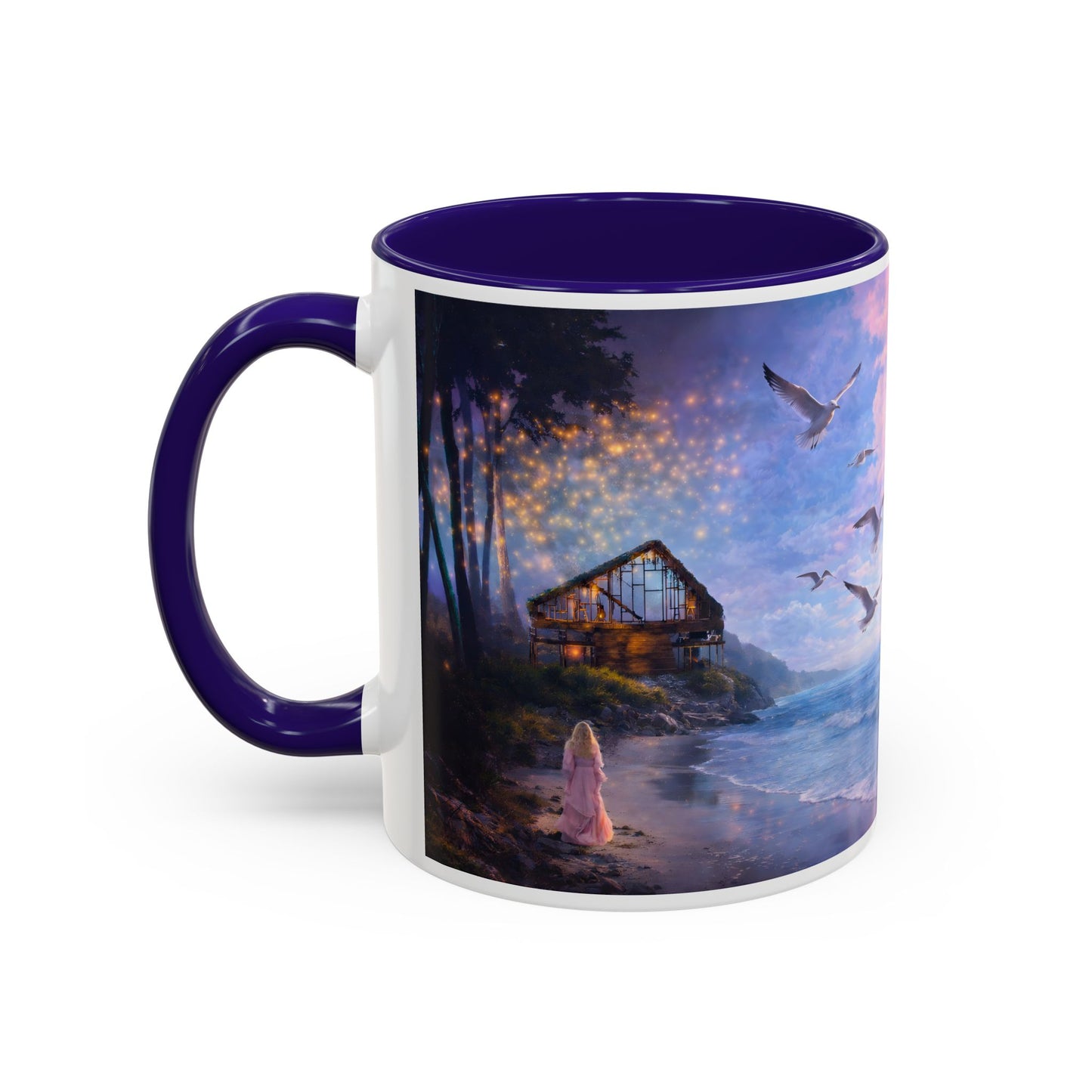 Keep it 100 Seaside Dreamscape Mug — Sunset Ocean Birds Art (11oz & 15oz)