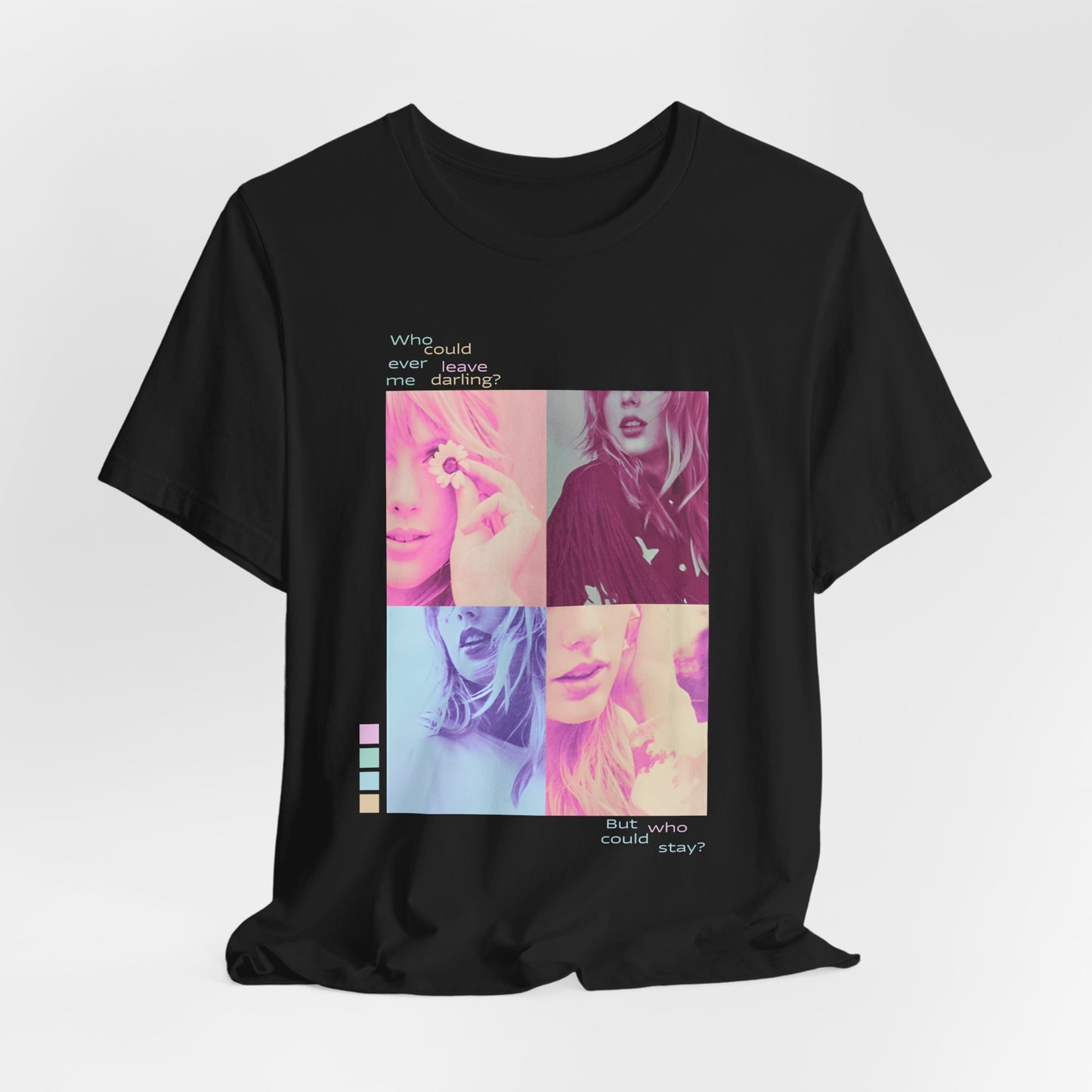 Pop Art Photo Grid Tee — "Who Could Stay?" Unisex Bella Canvas Collage T-Shirt