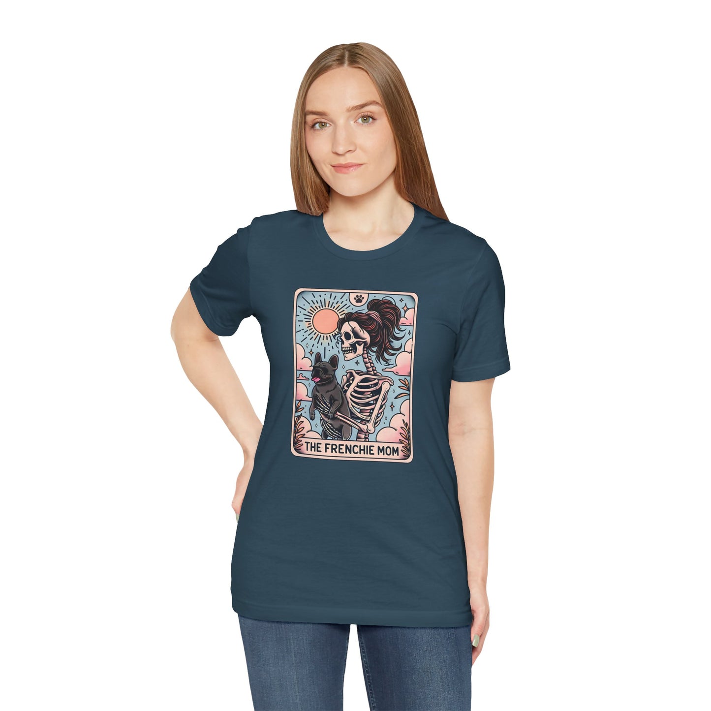The Frenchie Mom Tarot Tee - Fun Graphic Shirt for Pet Lovers, Dog Mom Gift, Halloween Style, Casual Wear, Graphic T-Shirt, Unique Gift Idea