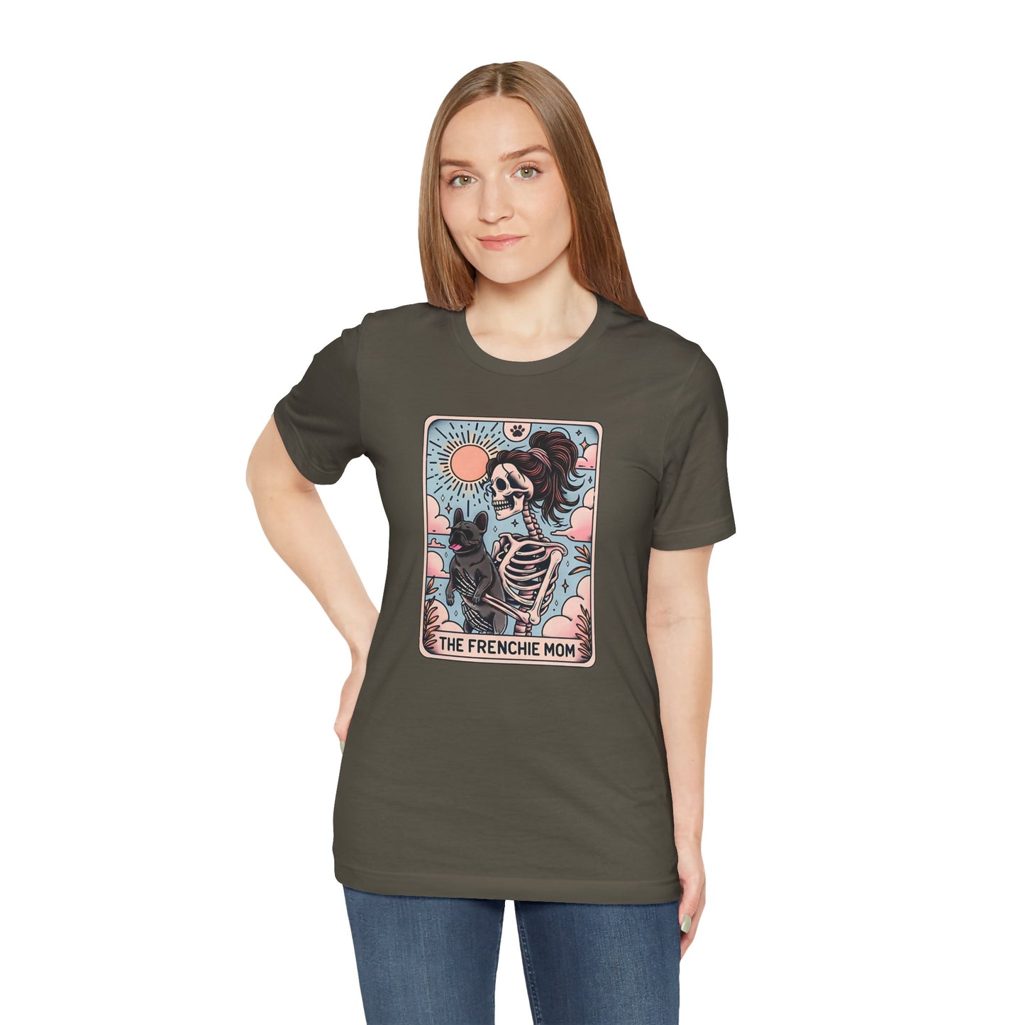 The Frenchie Mom Tarot Tee - Fun Graphic Shirt for Pet Lovers, Dog Mom Gift, Halloween Style, Casual Wear, Graphic T-Shirt, Unique Gift Idea