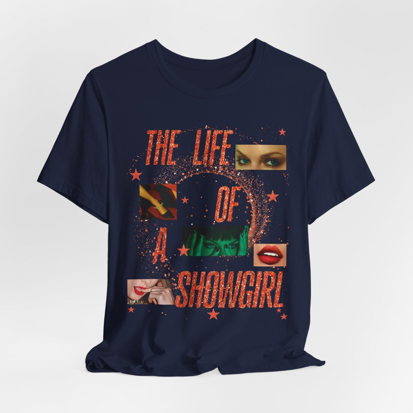 Showgirl Life Collage Graphic Tee, Unisex Jersey T-Shirt, Retro Style Top, Casual Wear, Gift for Performers, Fashion Statement Shirt