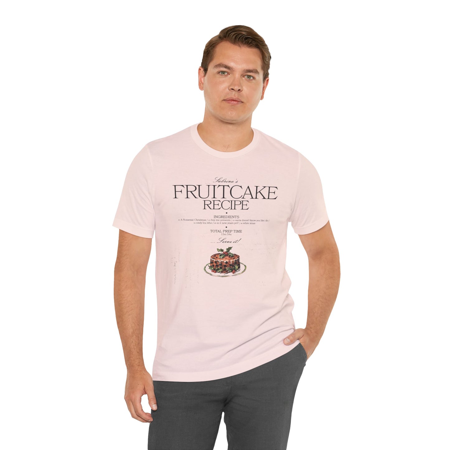 fruitcake recipe with handwriting background - Unisex Jersey Short Sleeve Tee