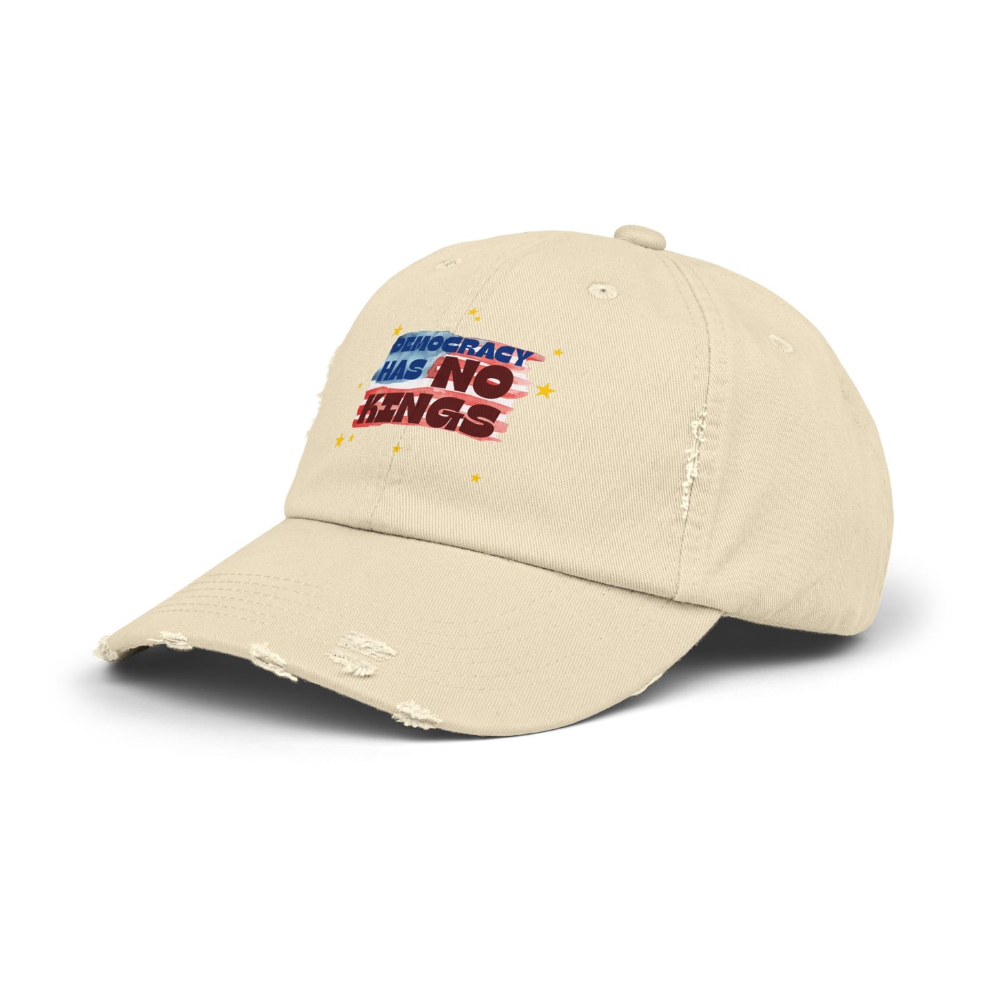 Unisex Distressed Cap with 'Democracy Has No Kings' Design | Casual Hat for Outdoor Events, Gifts for Activists, Trendy Accessories