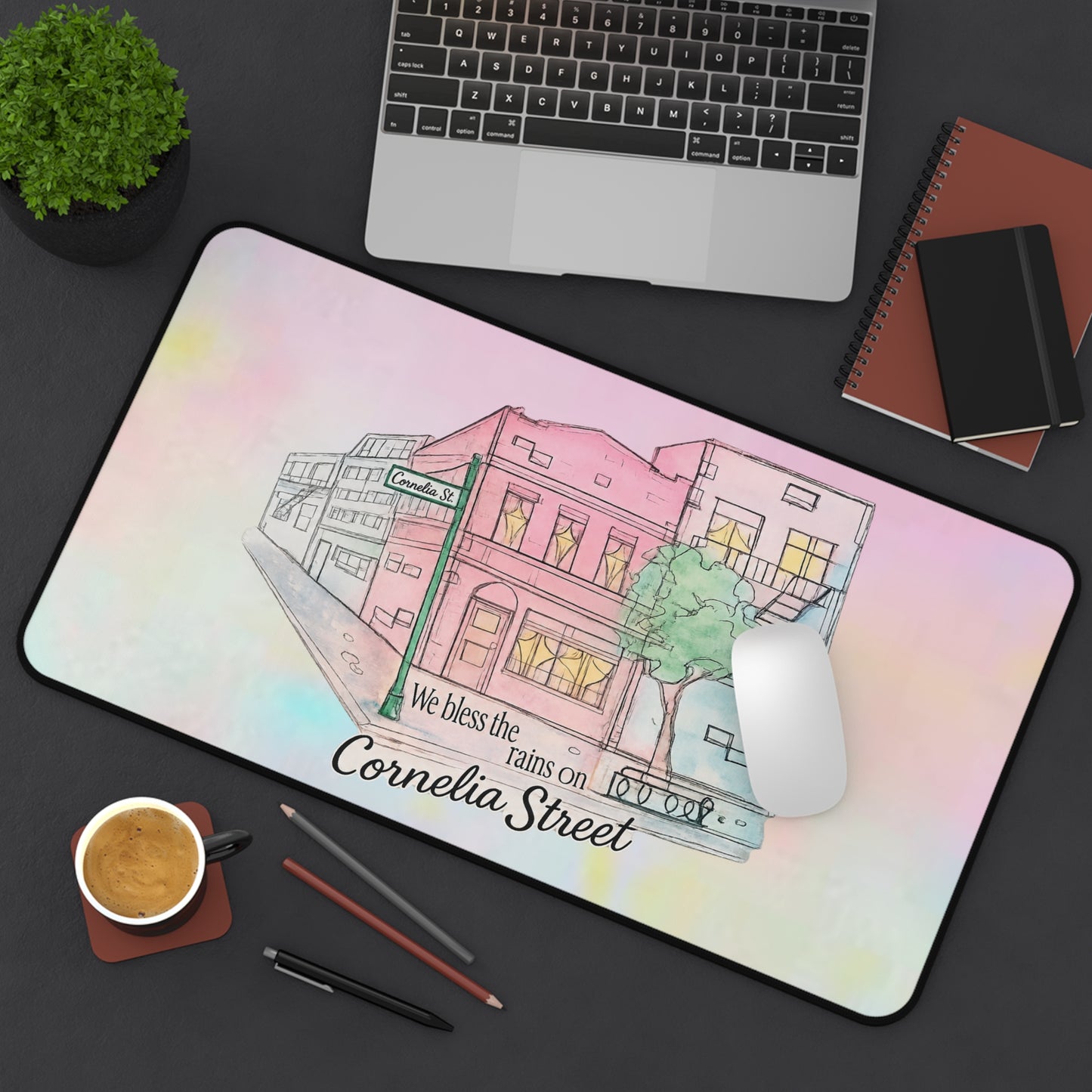 Cornelia Street Desk Mat — Watercolor Cityscape Mouse Pad