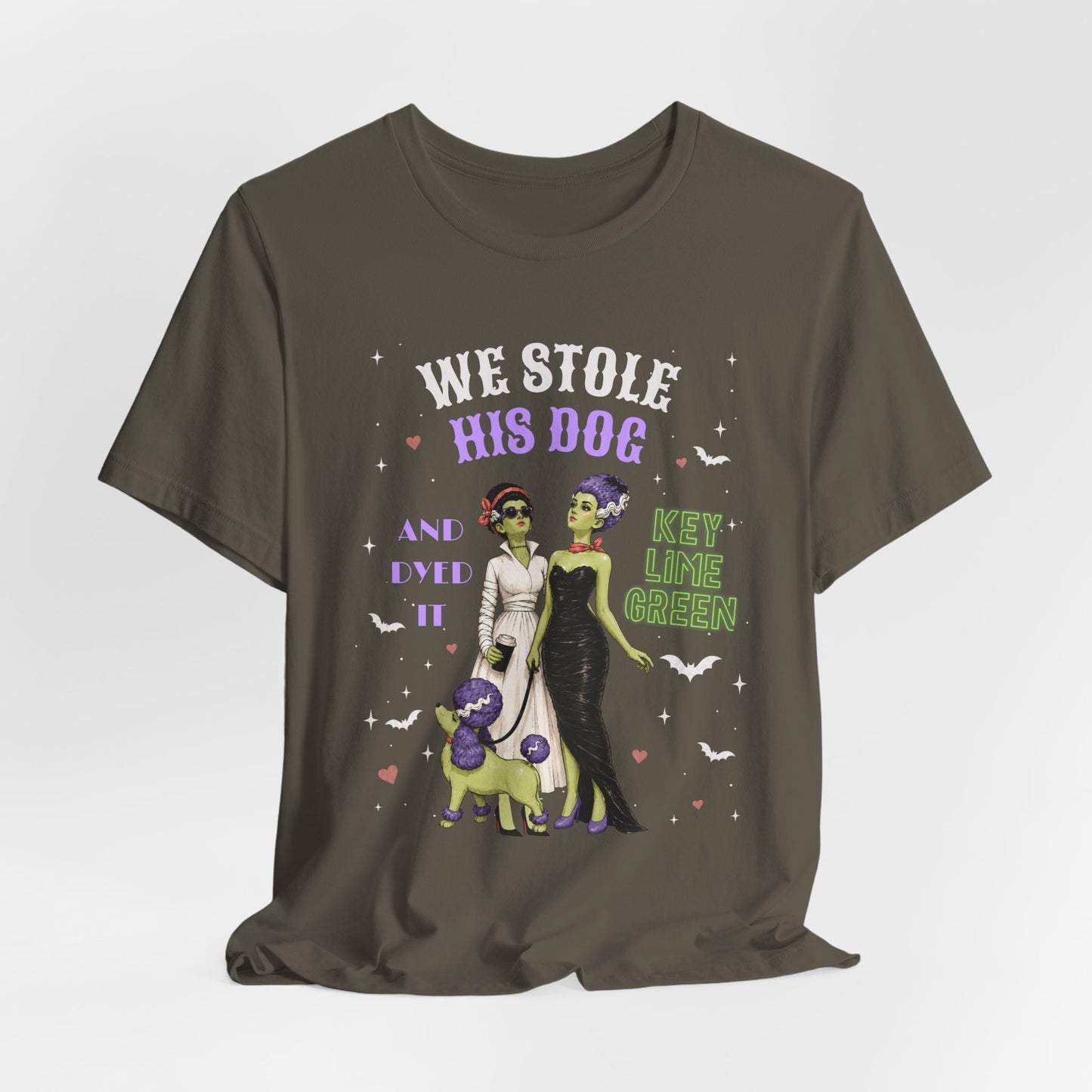 Halloween Bride & Bride T-Shirt — "We Stole His Dog and dyed it KEY LIME GREEN"