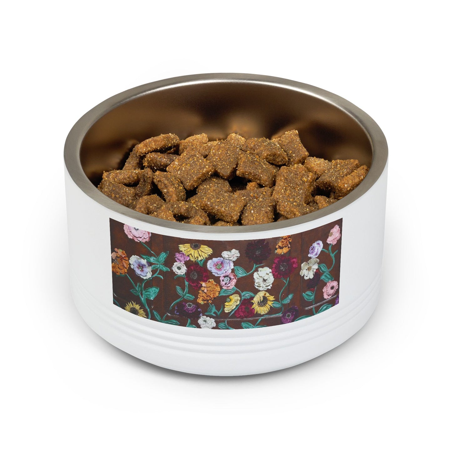 Acoustic Piano Floral Pet Bowl — 18oz Stainless Steel Dog & Cat Dish