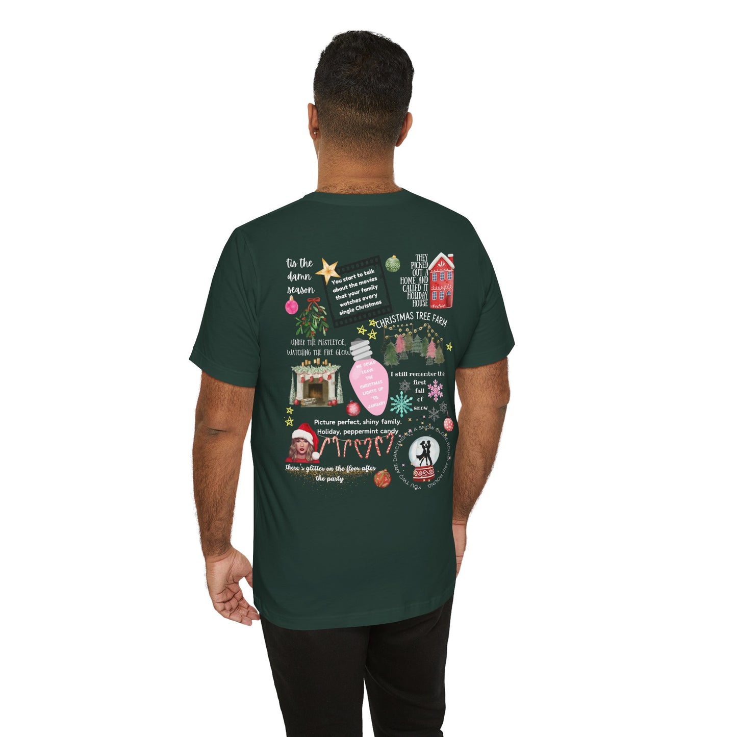 Merry Swiftmas - Swiftie Lyrics Collage front/back - Unisex Jersey Short Sleeve Tee