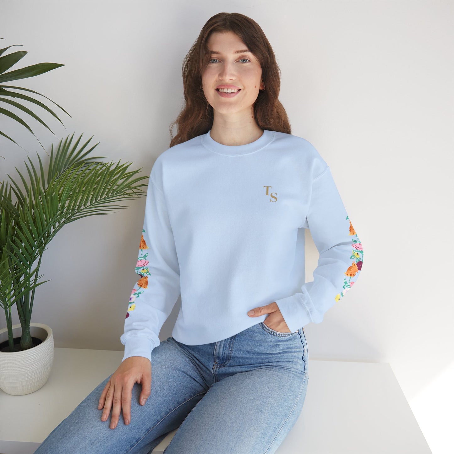 Acoustic Piano Floral Sleeve Crewneck Sweatshirt