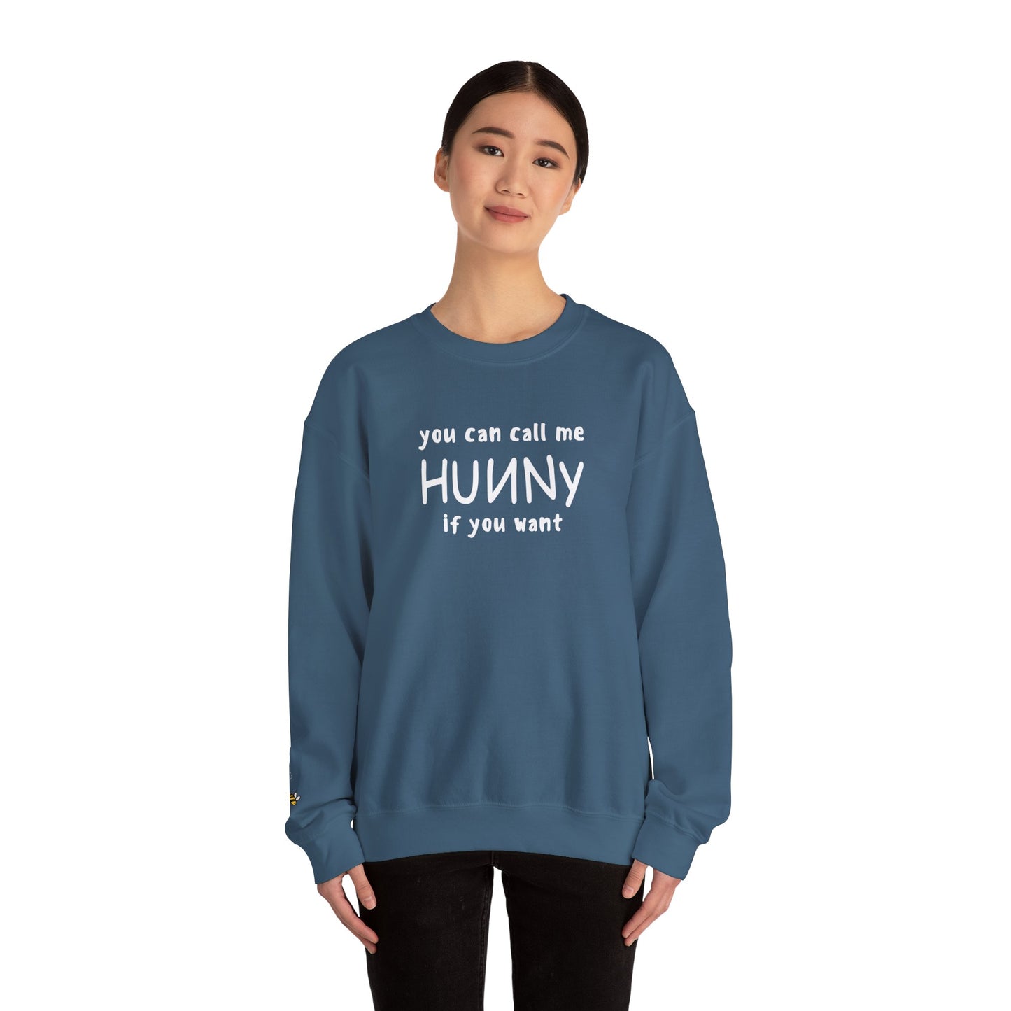 You Can Call Me Hunny Sweatshirt with Sleeve Detail - Cozy Unisex Crewneck, Cute Gift for Friends, Casual Wear, Perfect for Fall & Winter