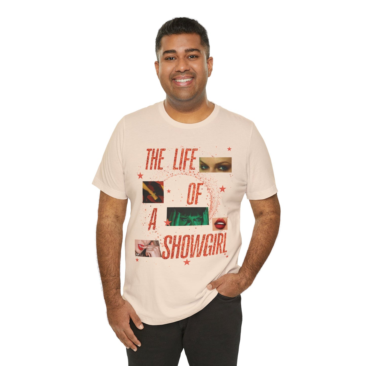 Showgirl Life Collage Graphic Tee, Unisex Jersey T-Shirt, Retro Style Top, Casual Wear, Gift for Performers, Fashion Statement Shirt