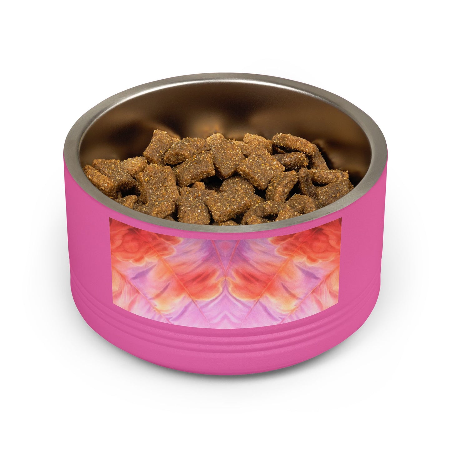Miss Americana Stainless Steel Pet Bowl - Pink Orange Watercolor Floral Design, 18oz