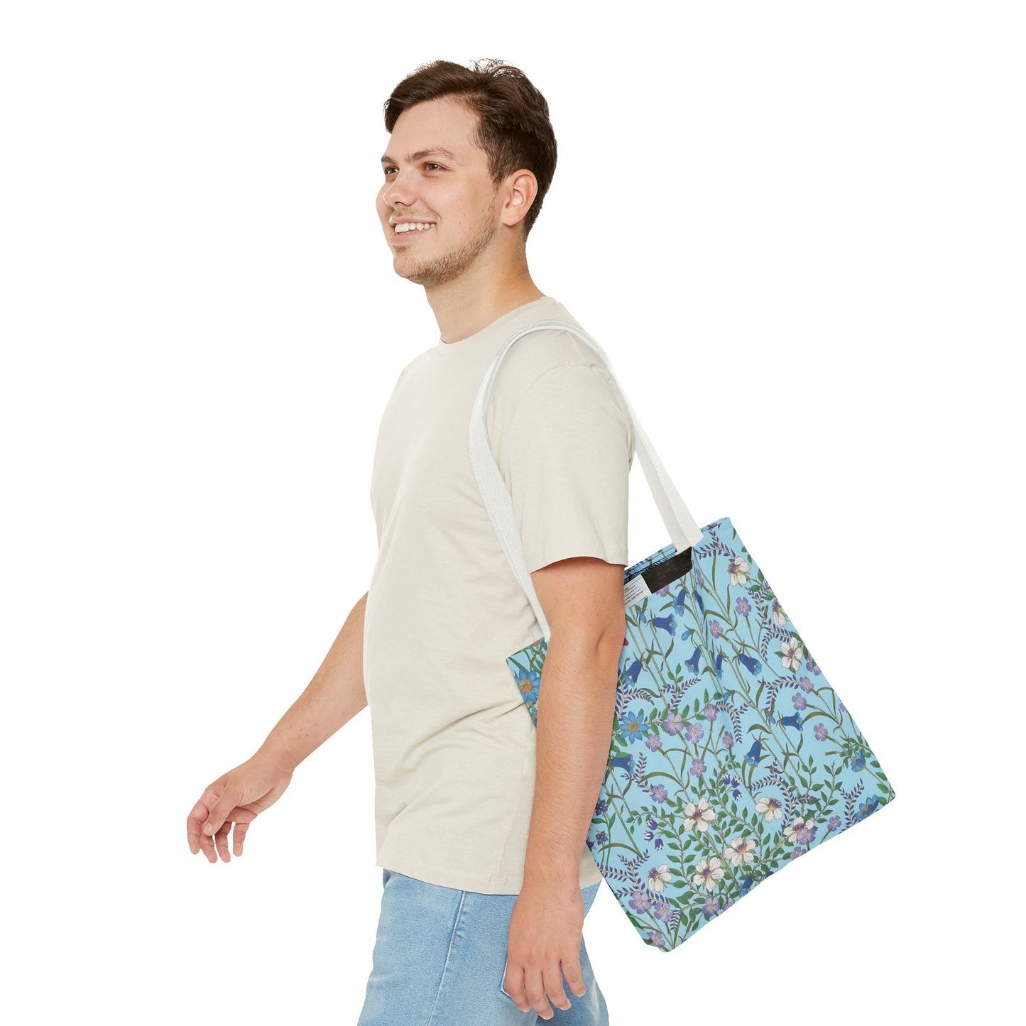 Floral Pattern Tote Bag "Flora Blue" - Vibrant Garden Style for Everyday Use