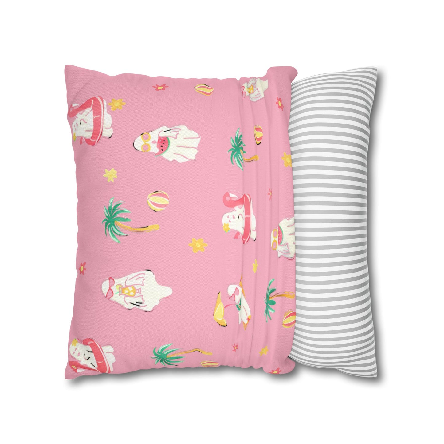 Pink Summerween Pillowcase - Tropical Home Decor, Cute Pillow Cover, Summer Gift, Fun Room Accent, Beach Themed Decor
