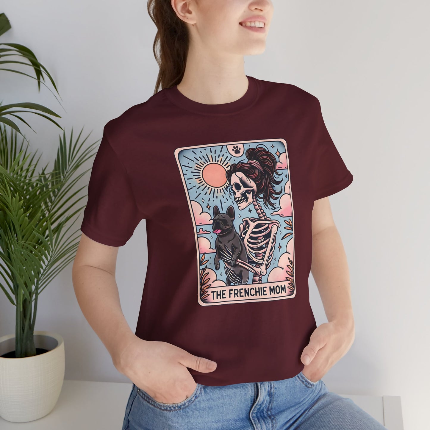 The Frenchie Mom Tarot Tee - Fun Graphic Shirt for Pet Lovers, Dog Mom Gift, Halloween Style, Casual Wear, Graphic T-Shirt, Unique Gift Idea