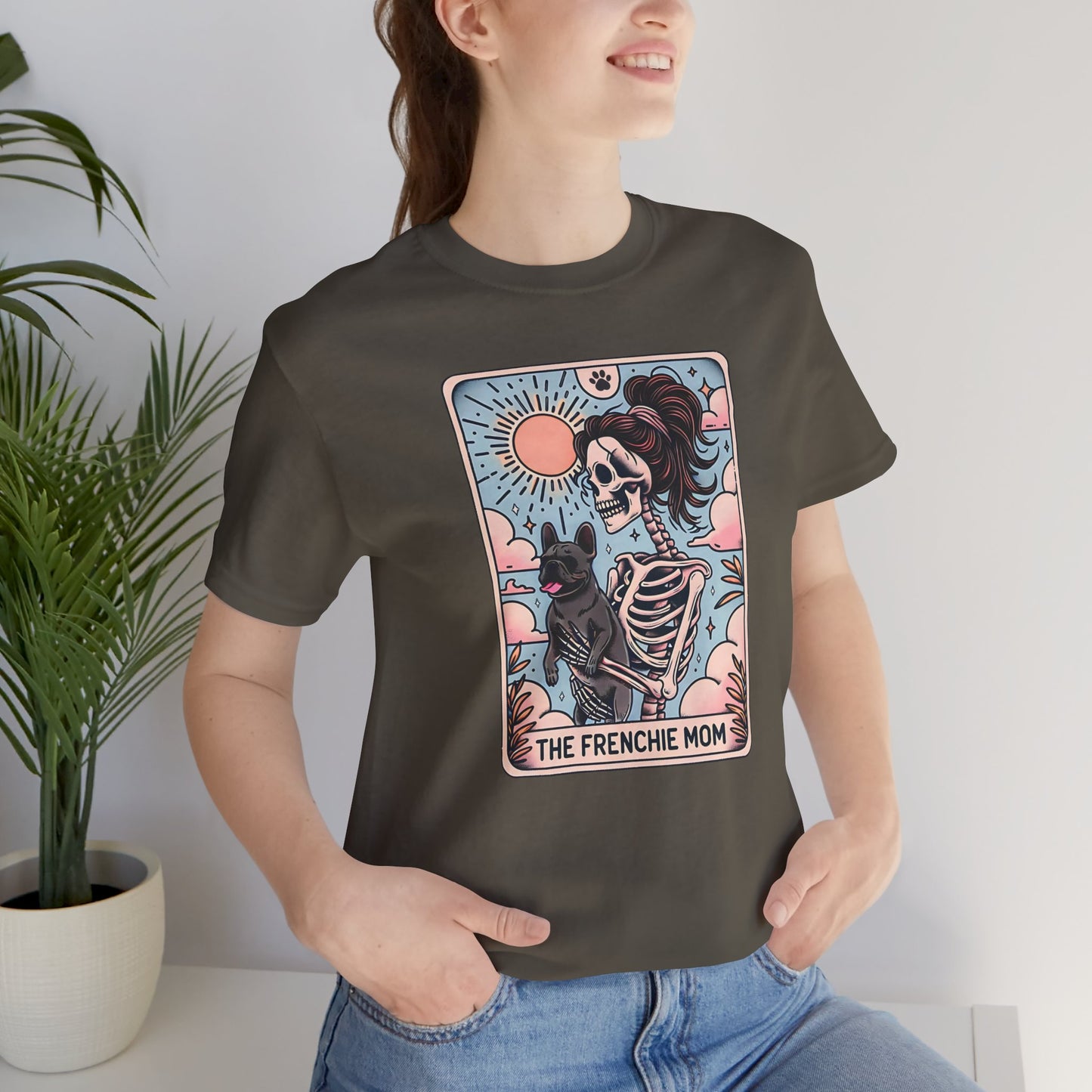 The Frenchie Mom Tarot Tee - Fun Graphic Shirt for Pet Lovers, Dog Mom Gift, Halloween Style, Casual Wear, Graphic T-Shirt, Unique Gift Idea