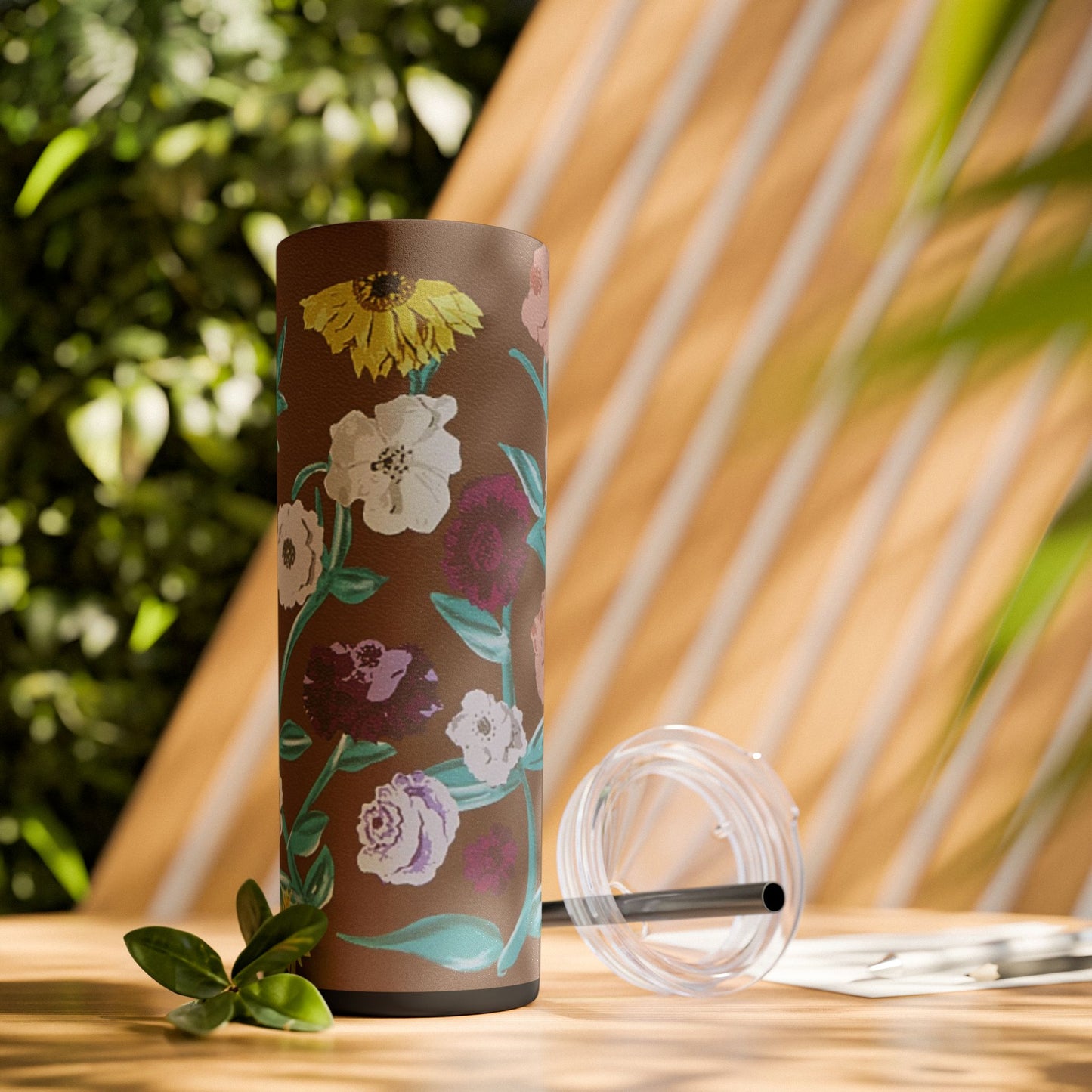 Surprise Song Piano Flowers - Vinyl Case Inspired - Skinny Tumbler with Straw, 20oz