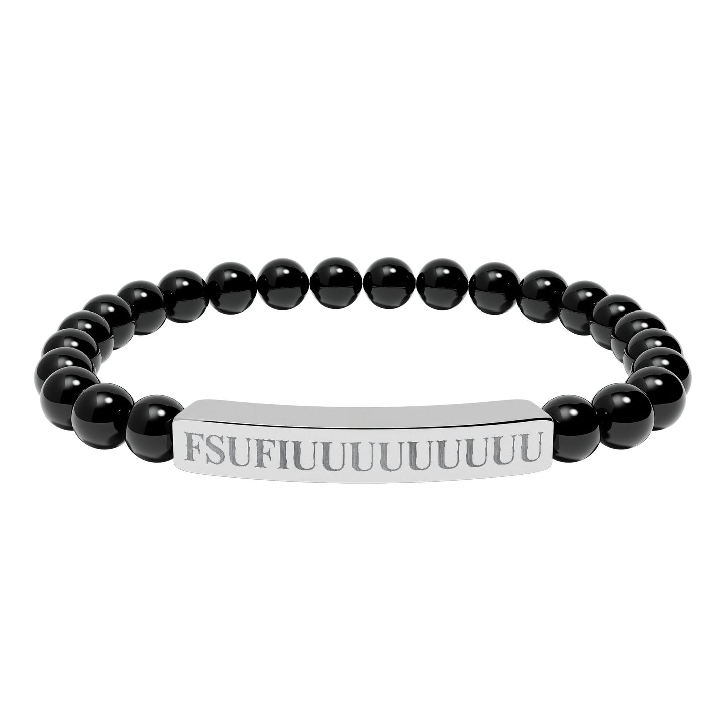 Engraved Natural Stone Stretch Bracelet —FSUFIUUUUUUUUU