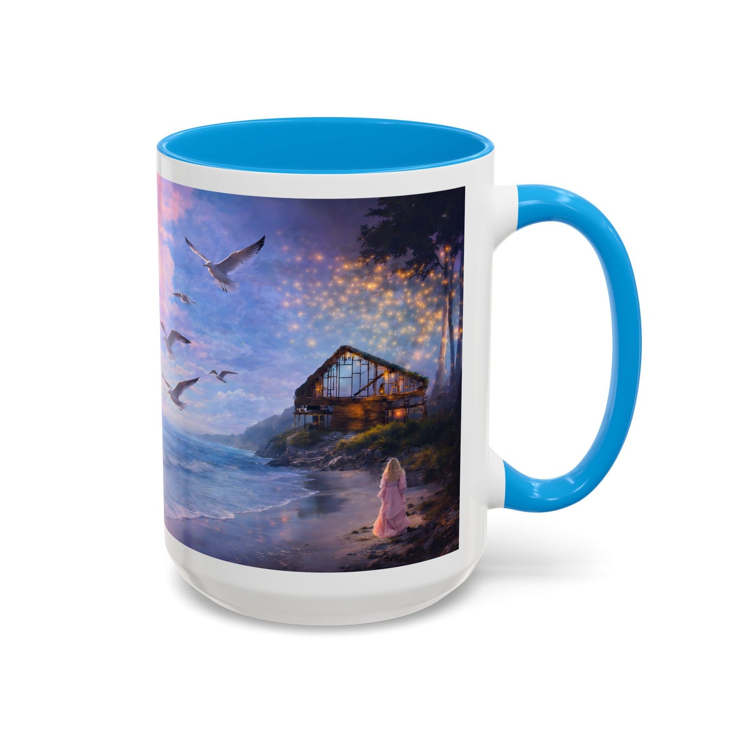 Keep it 100 Seaside Dreamscape Mug — Sunset Ocean Birds Art (11oz & 15oz)
