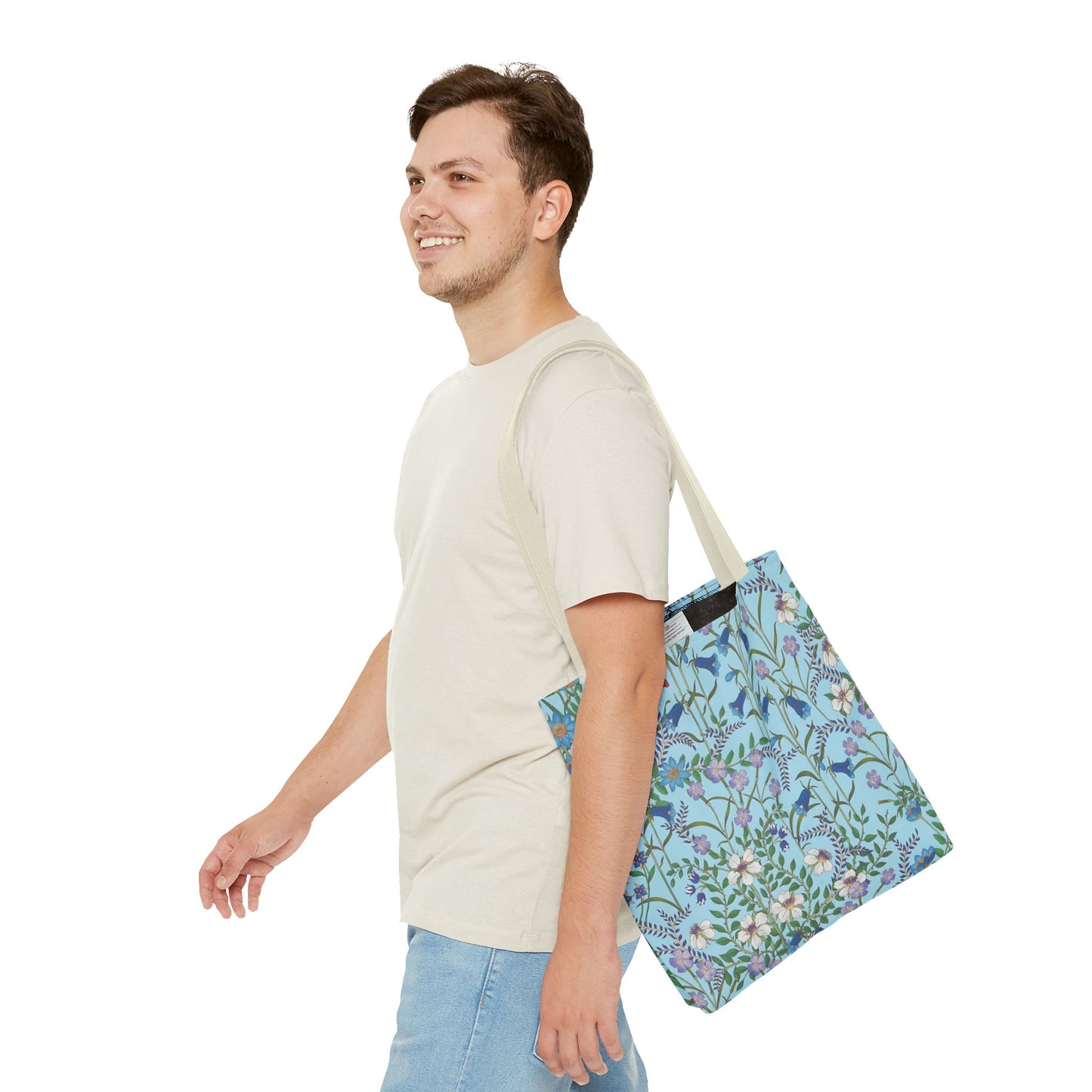 Floral Pattern Tote Bag "Flora Blue" - Vibrant Garden Style for Everyday Use