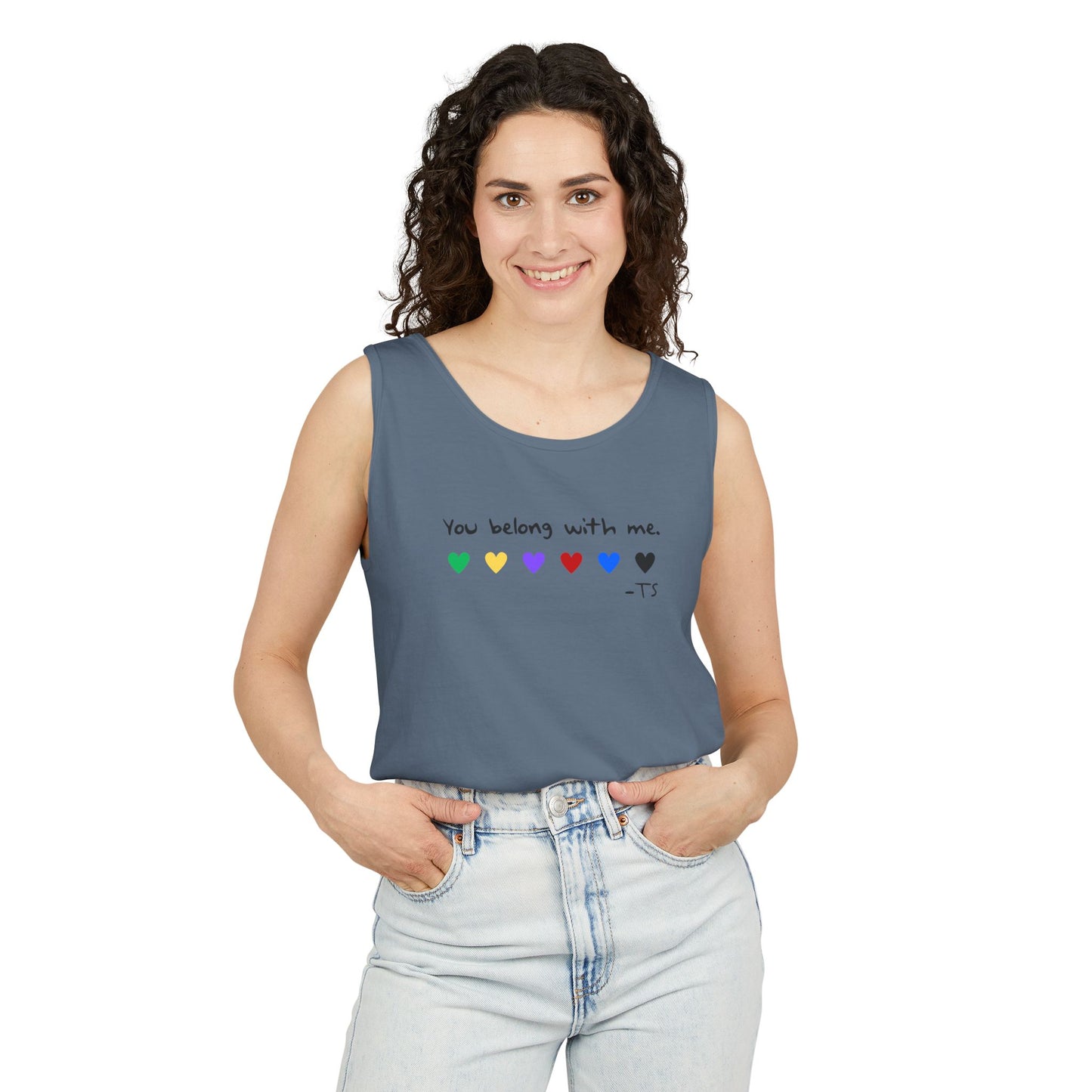 You Belong With Me Printed Comfort Colors Unisex Garment-Dyed Tank Top, Love Heart Tee, Cute Summer Top, Casual Wear, Gift for Friends