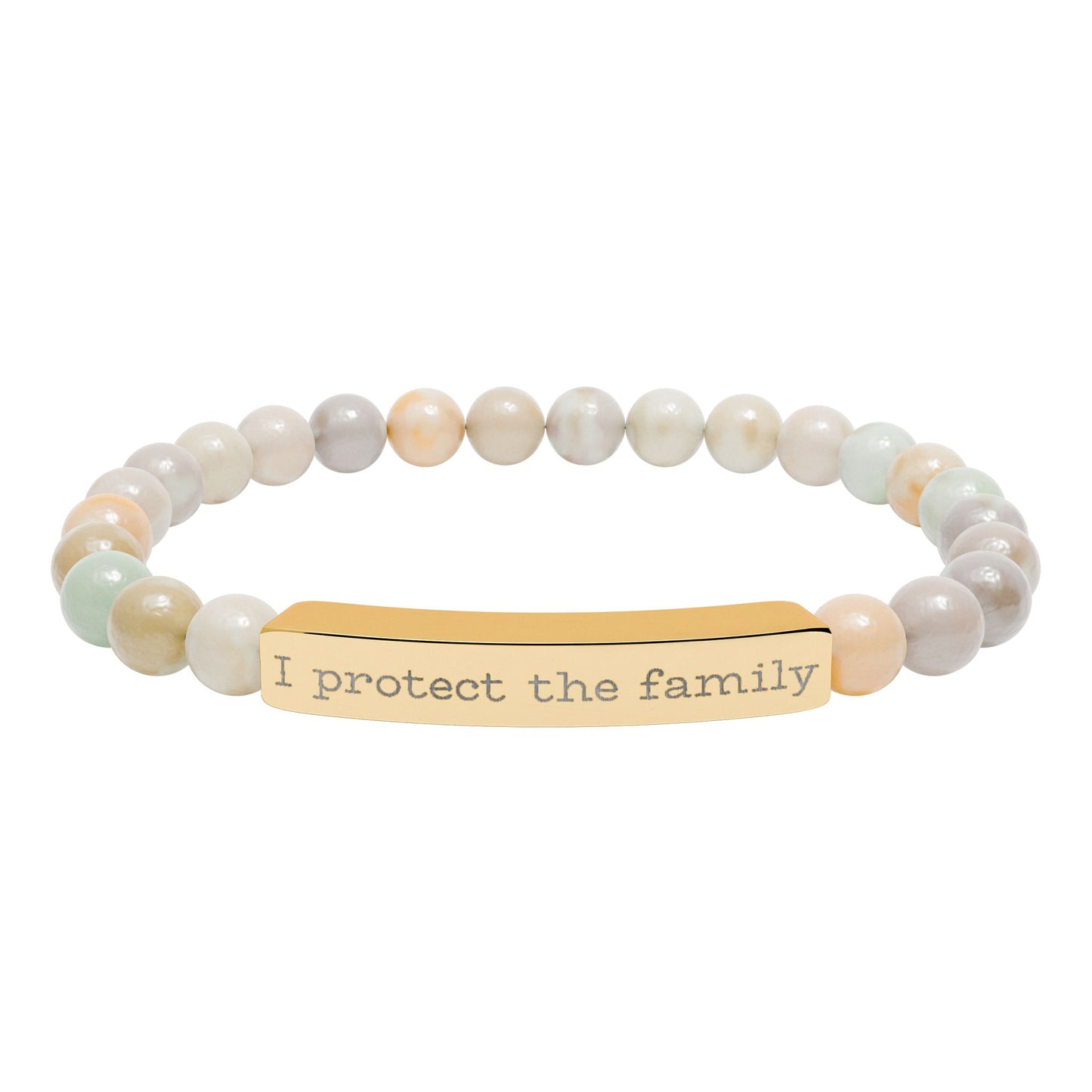 Engraved Natural Stone Stretch Bracelet — "I Protect the Family" Bar