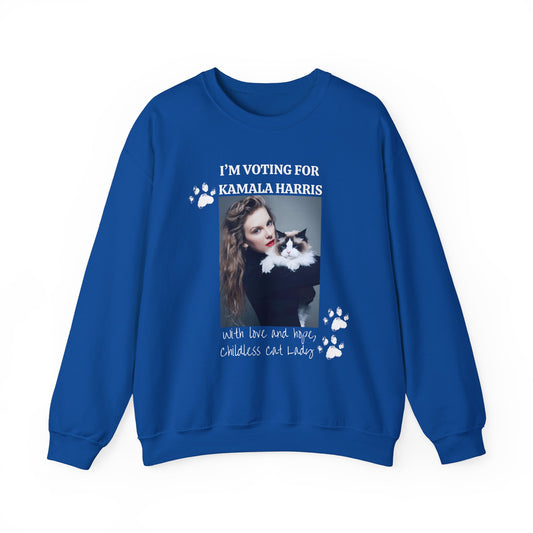 I'm voting for Kamala Harris - with love and hope, childless cat lady - Swifties for Harris - Unisex Heavy Blend™ Crewneck Sweatshirt