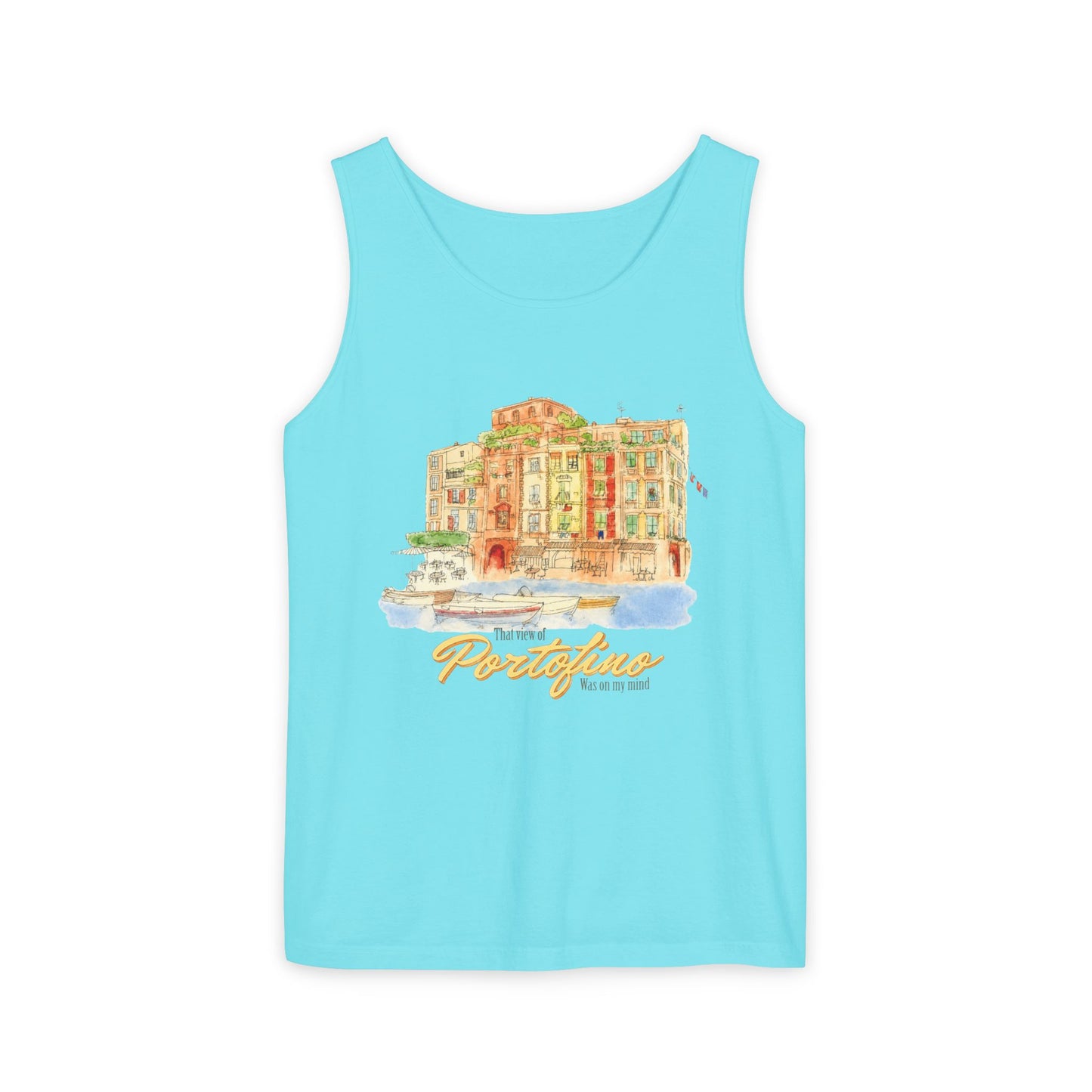 Portofino Watercolor Comfort Colors Unisex Tank Top — Italian Coastal Tee