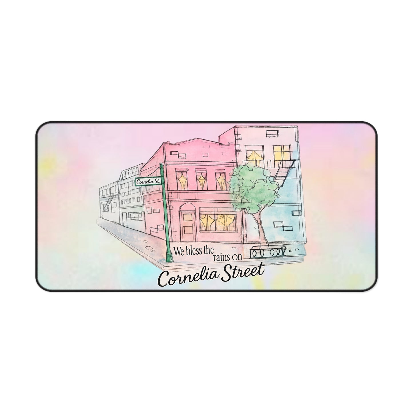 Cornelia Street Desk Mat — Watercolor Cityscape Mouse Pad