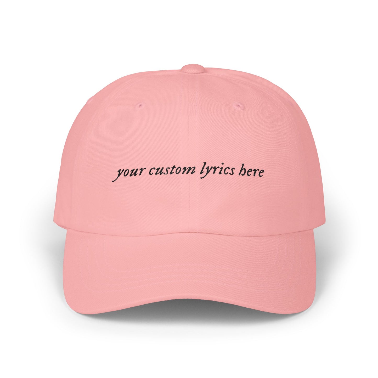 Custom Embroidered Lyrics Dad Cap — light color hat, dark text
