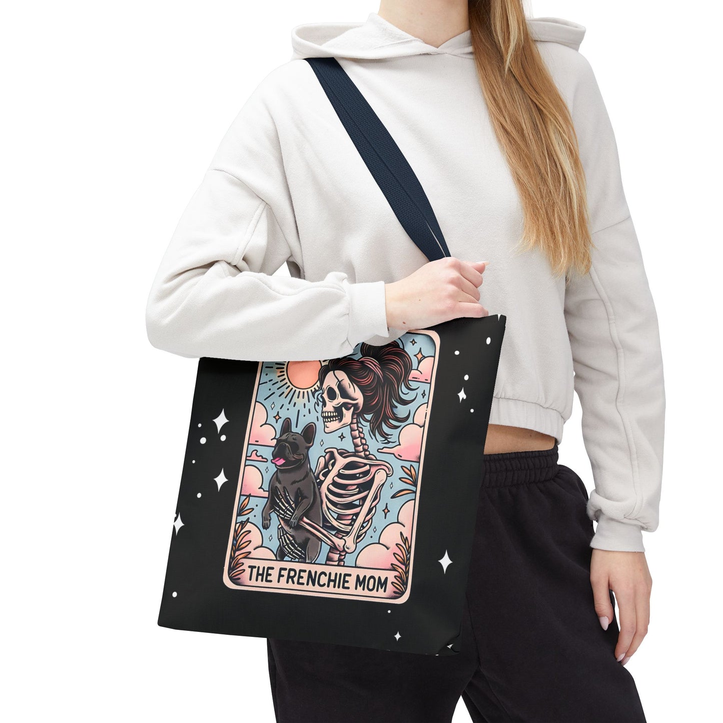 Frenchie Mom Tarot Tote Bag, Stylish Pet Lover Accessory, Ideal for Dog Moms, Halloween Gift, Trendy Grocery Bag, Eco-Friendly Bags